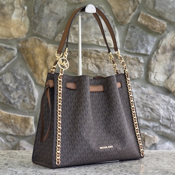 MICHAEL Michael Kors Handbags - Michael Kors Mina Logo Large Brown Shoulder Bag